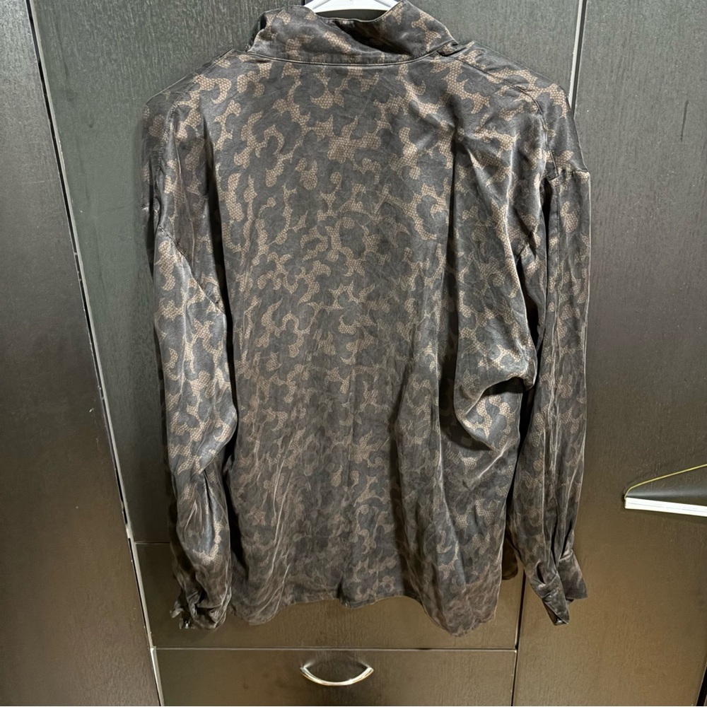 Eacada Brown Lace Patterned Button Down Silk Shirt - image 5